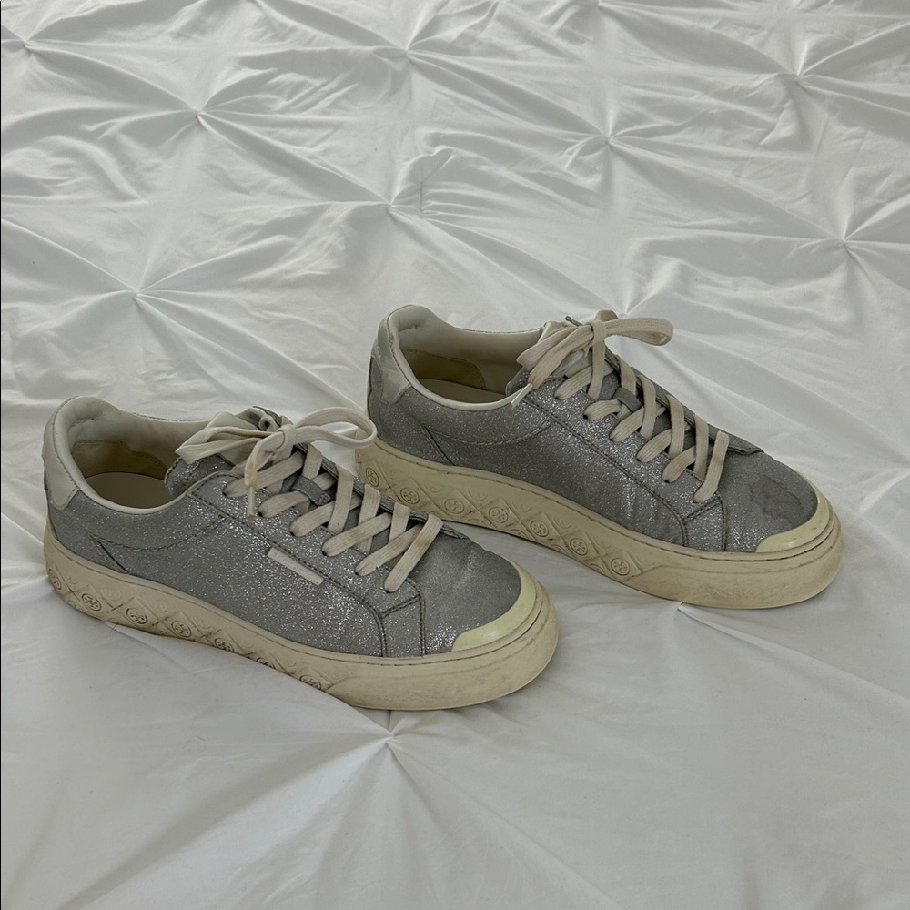 Tory Burch Silver Glitter Sneakers